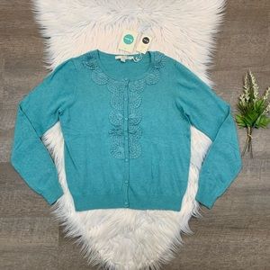 Boden Cardigan Sweater Button Ruffle Cashmere